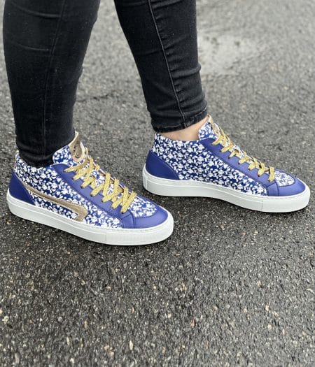 BELLEGARDE Motif Fleury Bleu Cuir Bleu