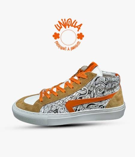 Basket Bellegarde Velours Naturel Africana Veau Orange