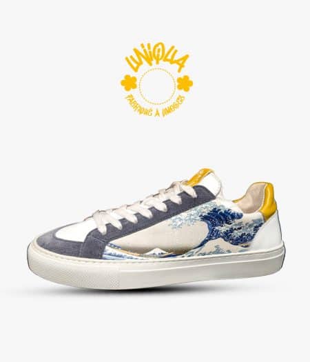 Basket Orsay Velours Bleu Veau Moutarde