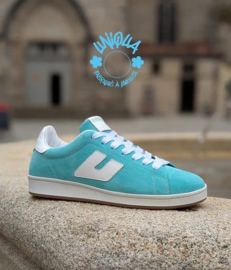 Basket Etienne Velours Lagon / Blanc