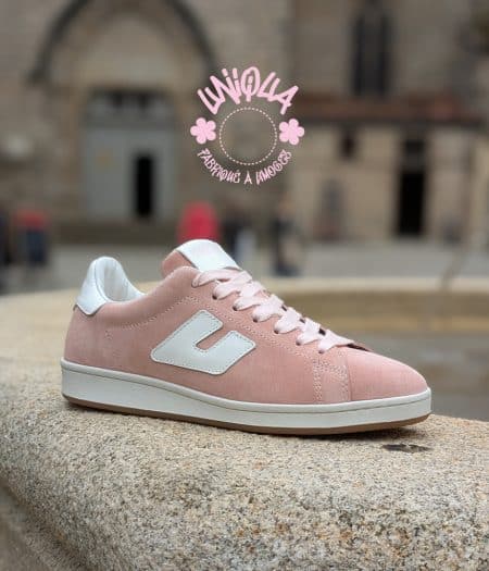 Basket Etienne Velours Rose / Blanc