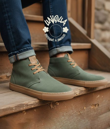 Basket BENEDICTINS Velours Kaki Made in France