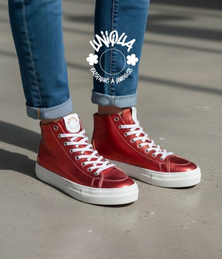 Basket MARCEAU Made in France Métallisé Grainé Rouge