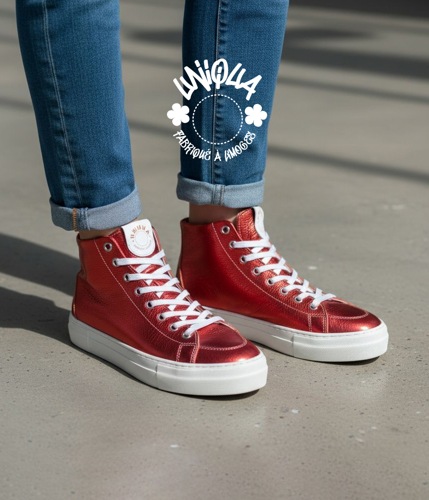 Basket MARCEAU Made in France Métallisé Grainé Rouge