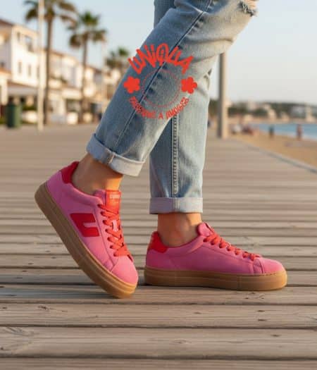 Basket ETIENNE Velours Rose / Rouge Semelle Compensée Caoutchouc Naturel