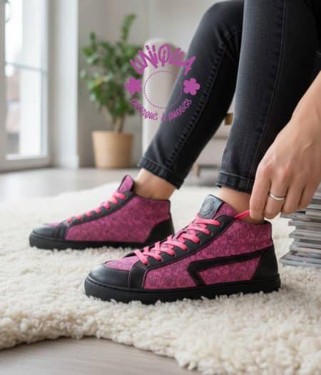 Basket Bellegarde motif dentella rose cuir noir
