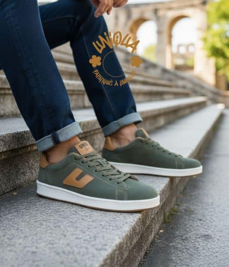 Basket UNIQUA - Modèle ETIENNE Velours Kaki NAturel