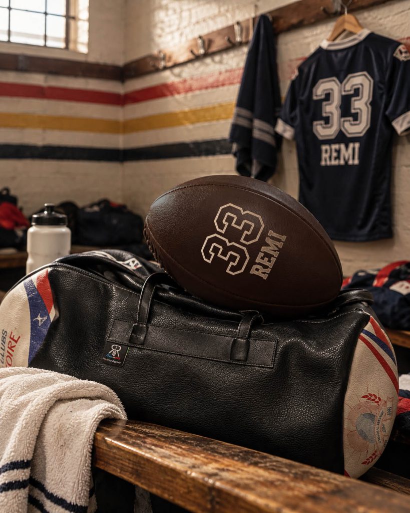 Ballon de rugby personnalisé avec le logo de votre club et numéro de maillot Made in Nouvelle Aquitaine